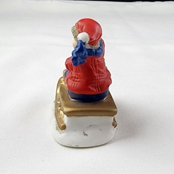 Vintage Russ Berrie & Co. Waving Child on Sleigh with Tree Item No 9734 - Picture 4 of 7